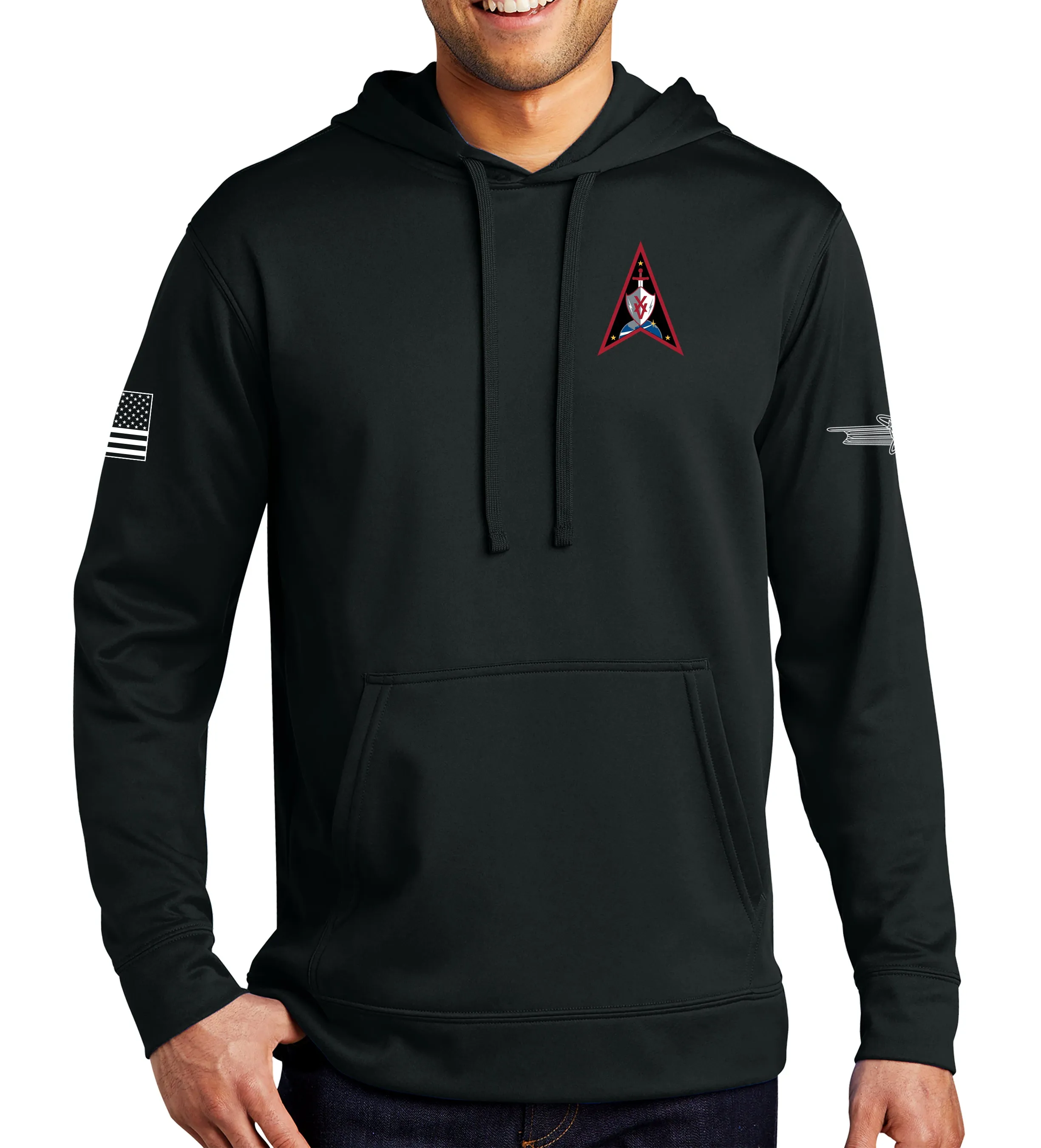 DEL 15 Performance Hoodie Sweatshirt. (This material is lighter than the 50-50) This sweatshirt is NOT approved for PT.