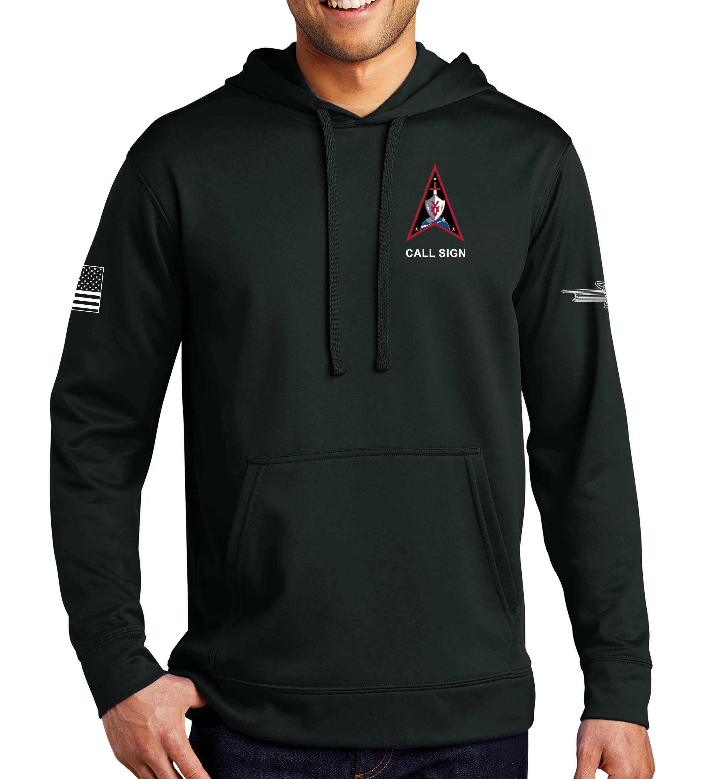 DEL 15 Performance Hoodie Sweatshirt. (This material is lighter than the 50-50) This sweatshirt is NOT approved for PT.