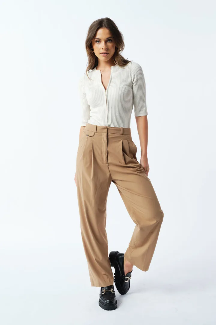 Dora Zip Knit Top - Cream Marle