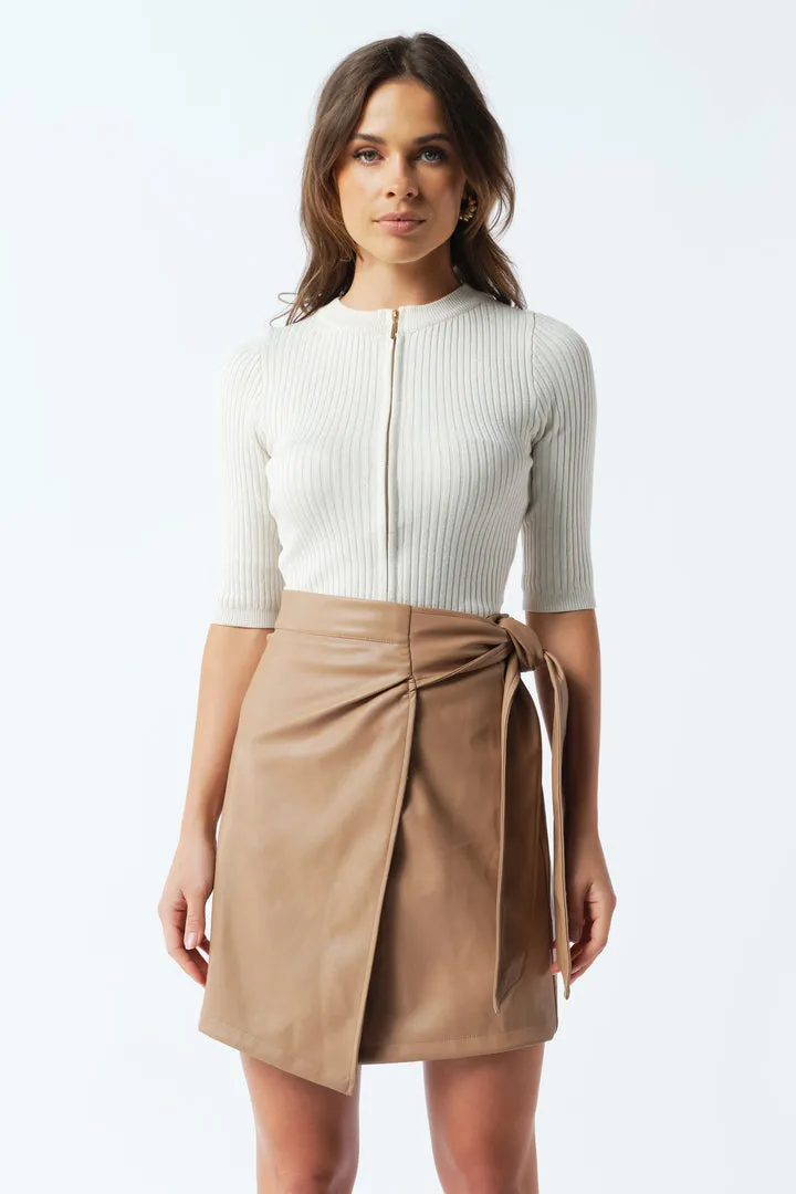 Dora Zip Knit Top - Cream Marle