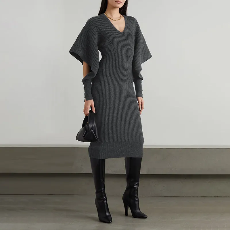 Elegant French Slim Fit Mid-Length Knitted Dress