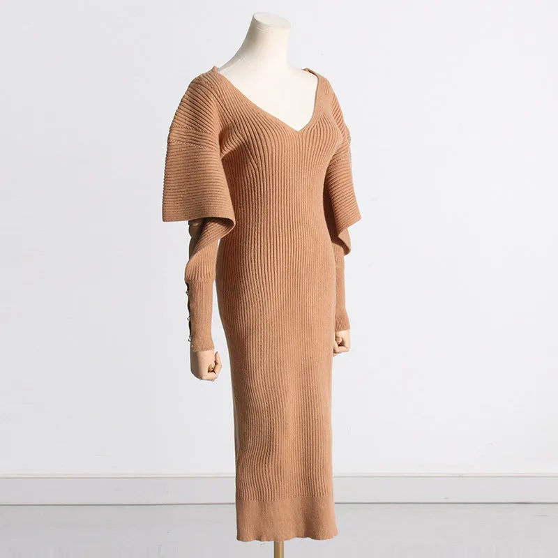 Elegant French Slim Fit Mid-Length Knitted Dress