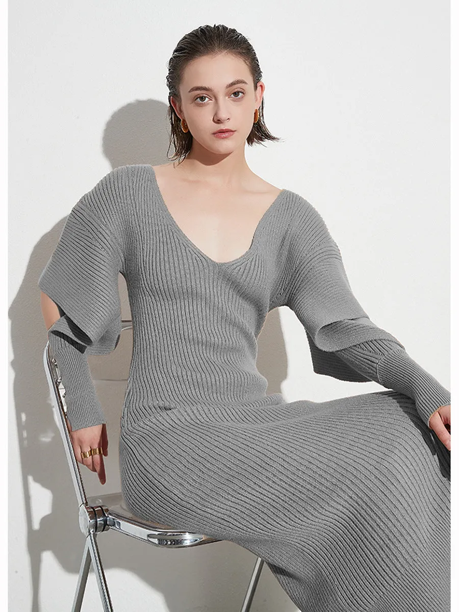 Elegant French Slim Fit Mid-Length Knitted Dress