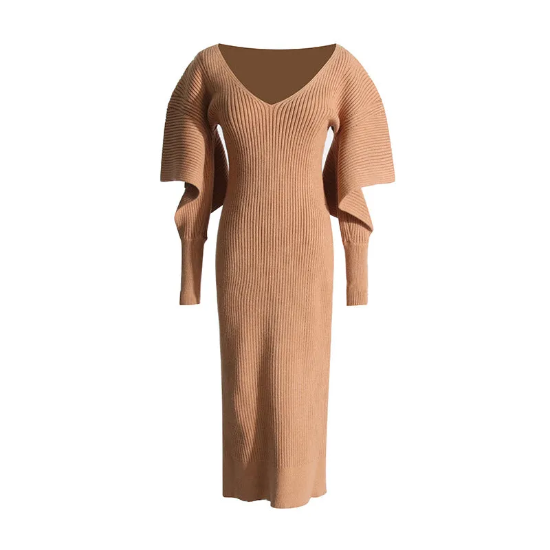 Elegant French Slim Fit Mid-Length Knitted Dress