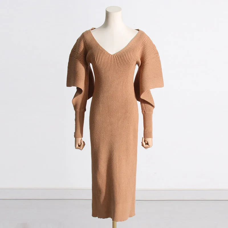 Elegant French Slim Fit Mid-Length Knitted Dress