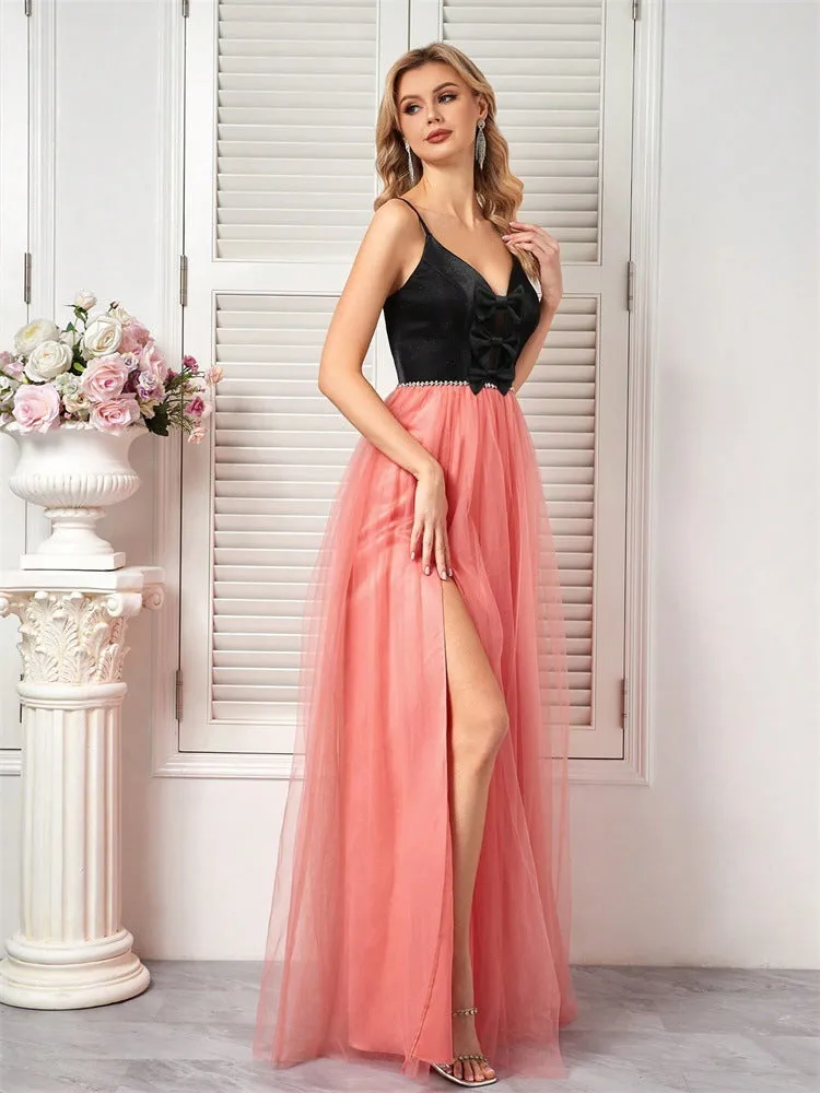 Elegant Mesh Stick on Crystals Stitching Party Evening Dress