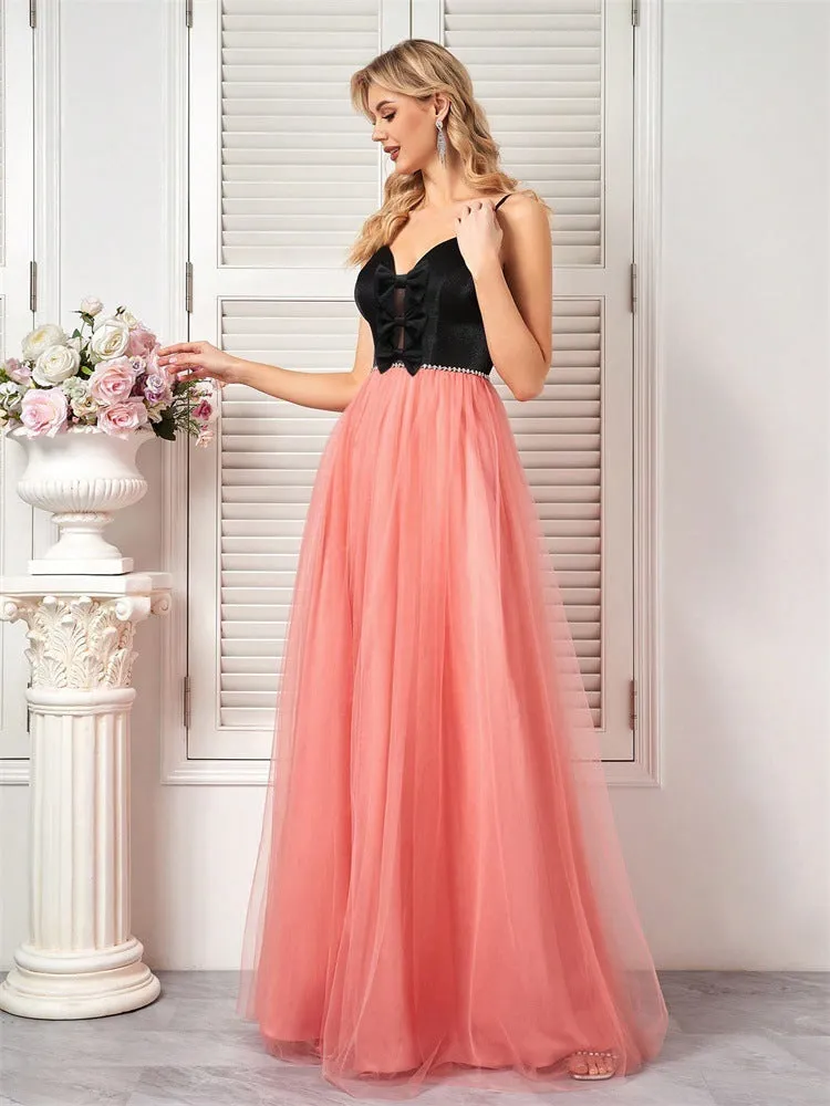 Elegant Mesh Stick on Crystals Stitching Party Evening Dress