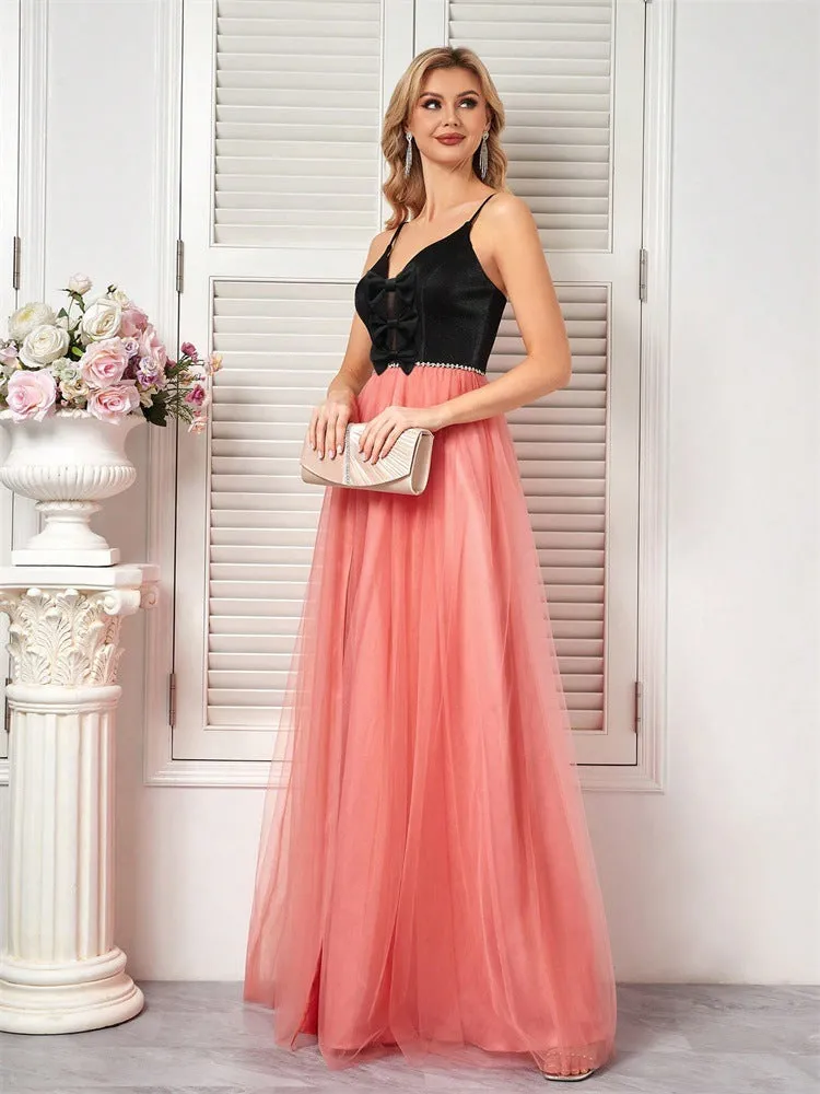 Elegant Mesh Stick on Crystals Stitching Party Evening Dress