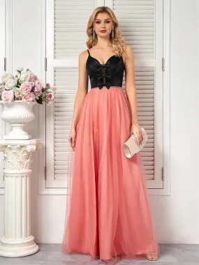 Elegant Mesh Stick on Crystals Stitching Party Evening Dress