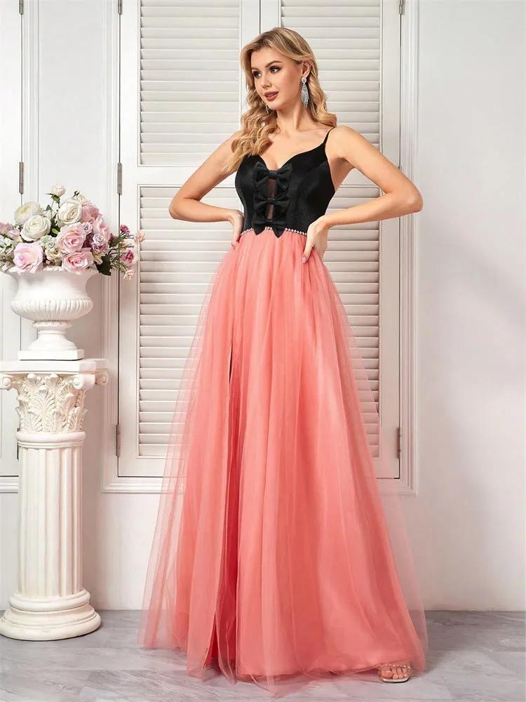 Elegant Mesh Stick on Crystals Stitching Party Evening Dress