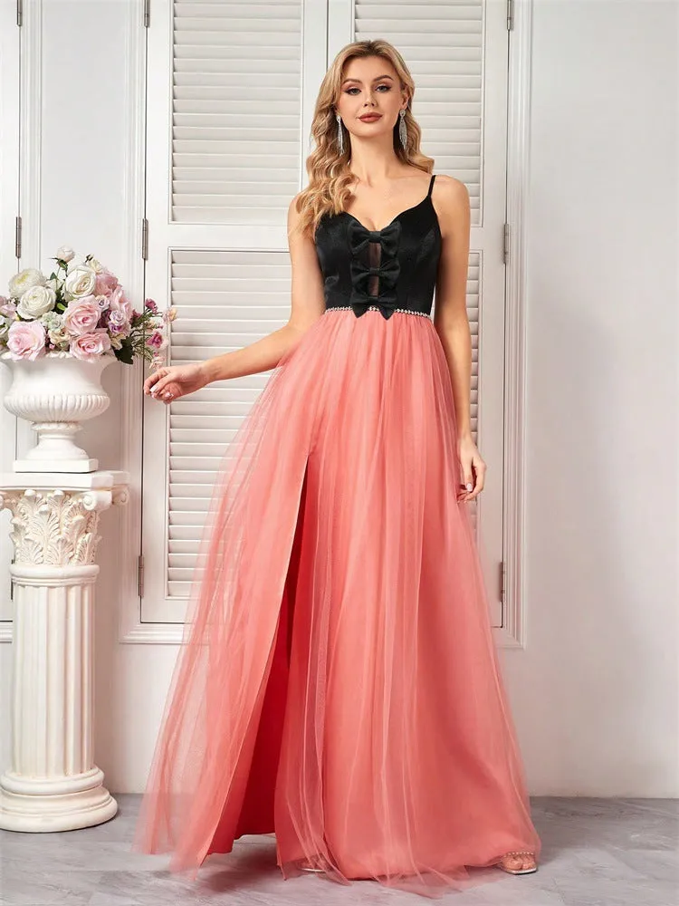 Elegant Mesh Stick on Crystals Stitching Party Evening Dress