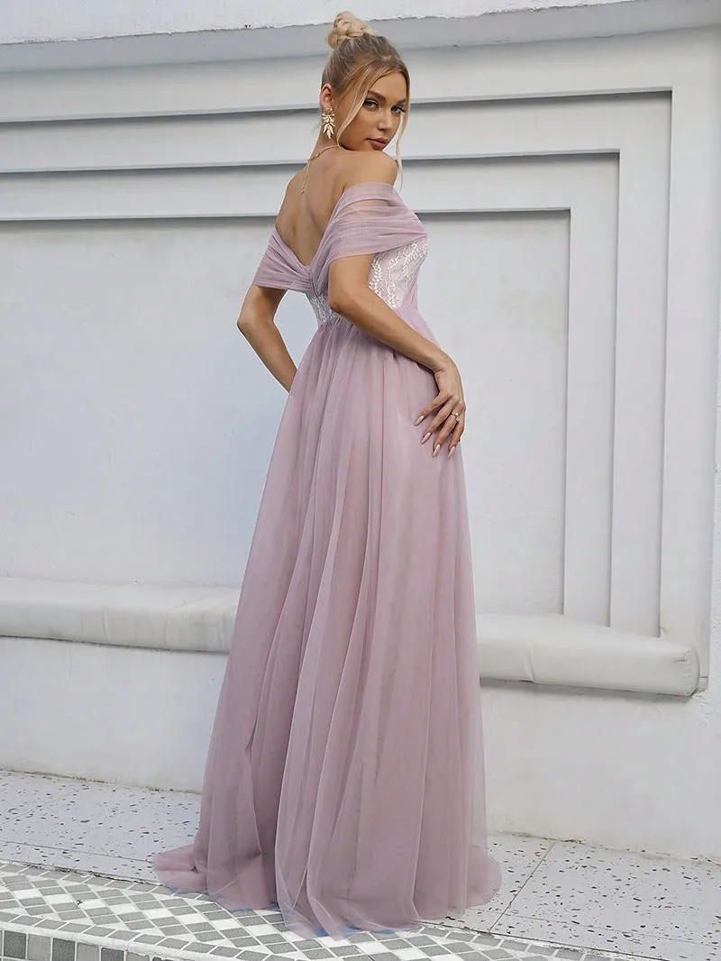Elegant Off Shoulder Backless Twisted Evening Dress