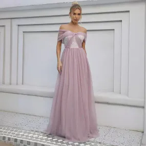 Elegant Off Shoulder Backless Twisted Evening Dress