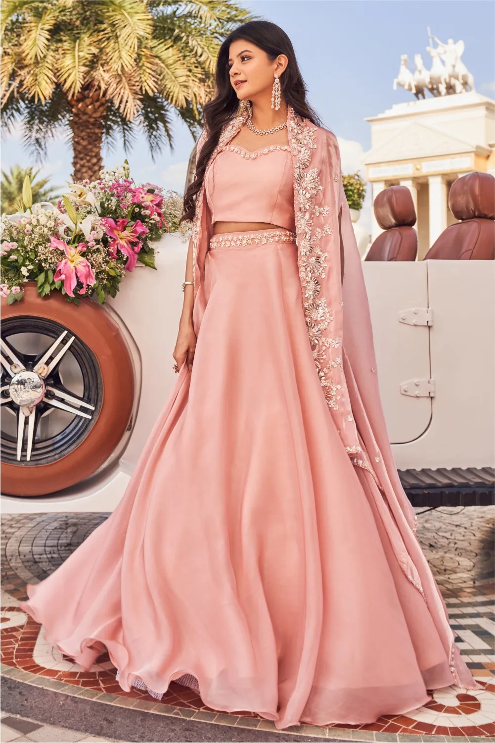 Emilia Paper Organza Bustier and Skirt with Cape