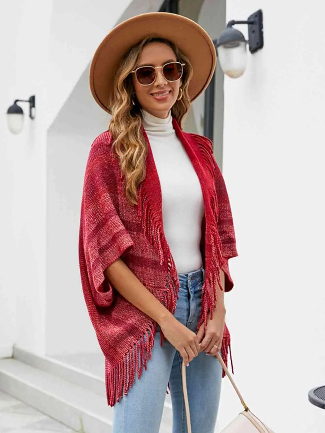 Exquisite Layer Open Front Fringe Poncho