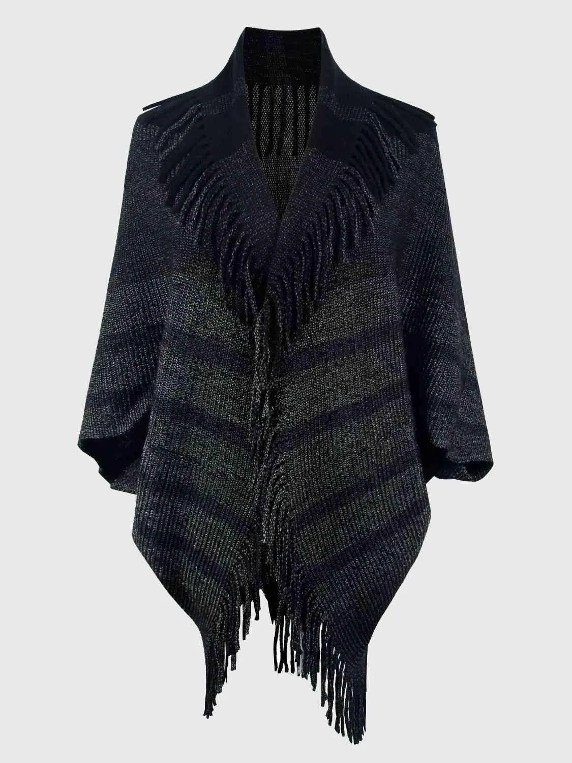 Exquisite Layer Open Front Fringe Poncho