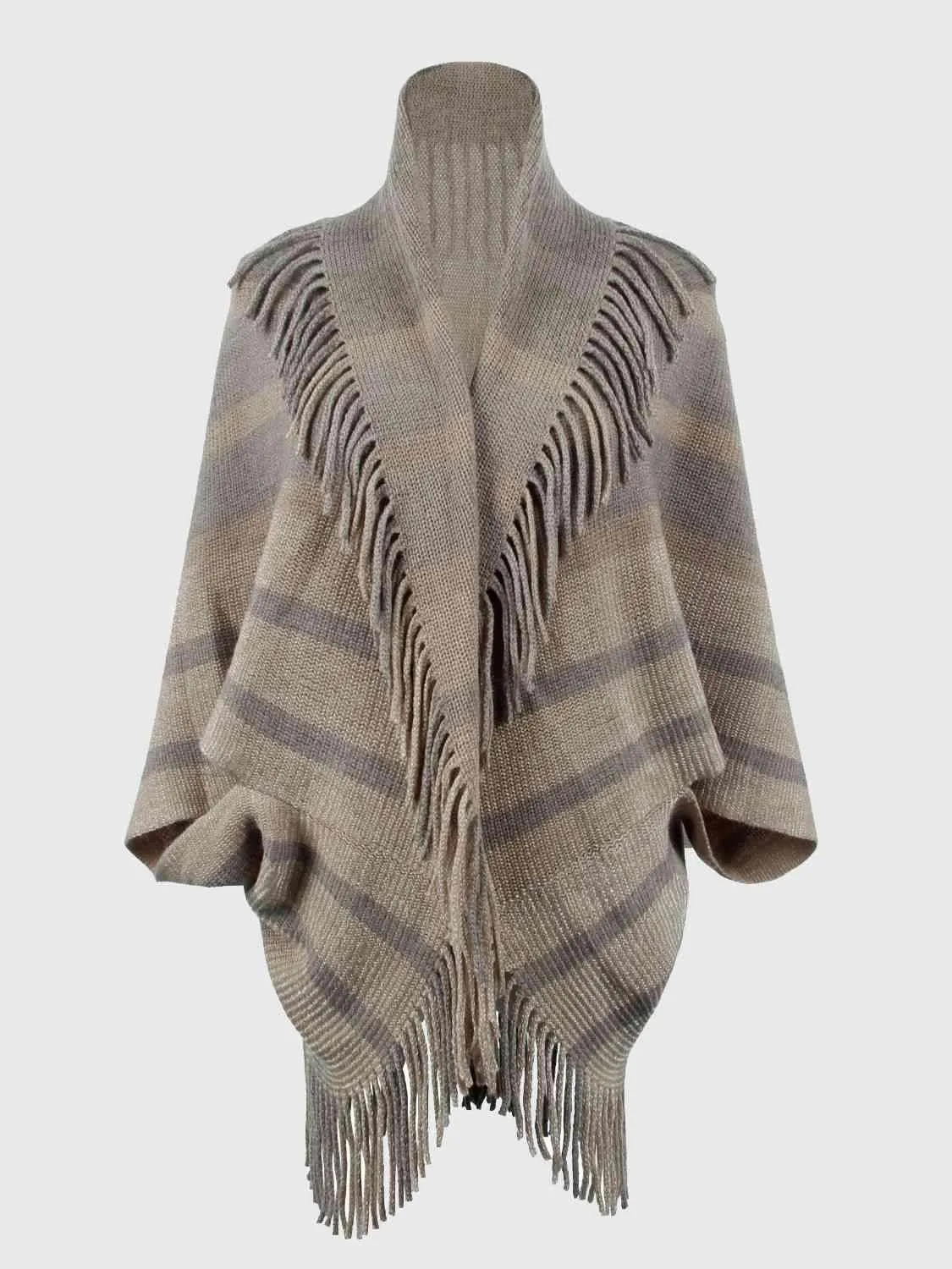 Exquisite Layer Open Front Fringe Poncho
