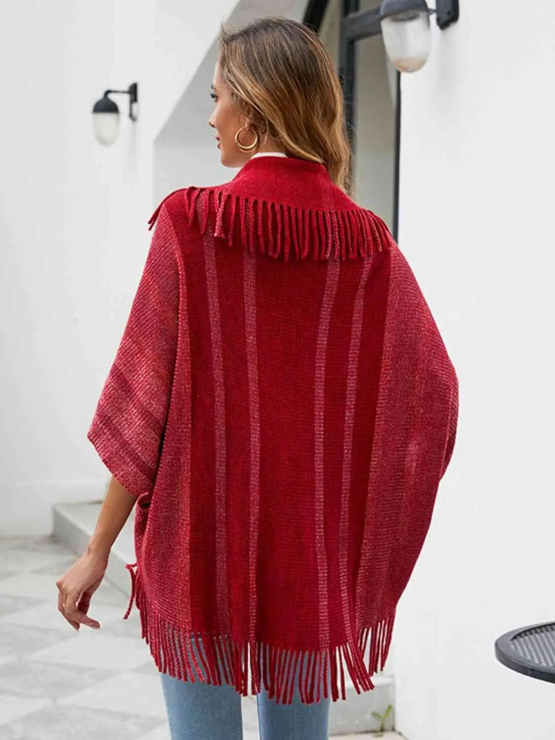 Exquisite Layer Open Front Fringe Poncho