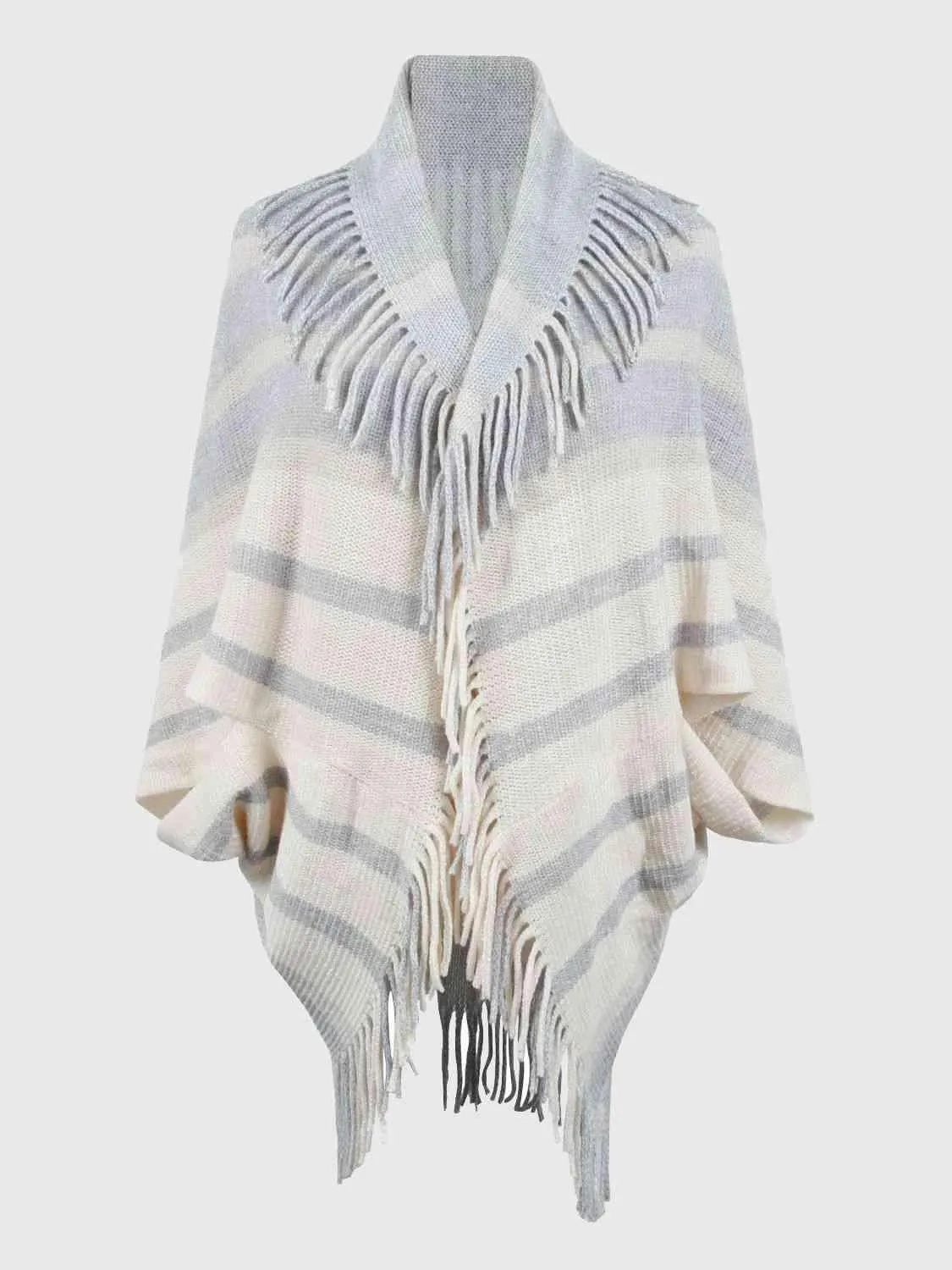 Exquisite Layer Open Front Fringe Poncho