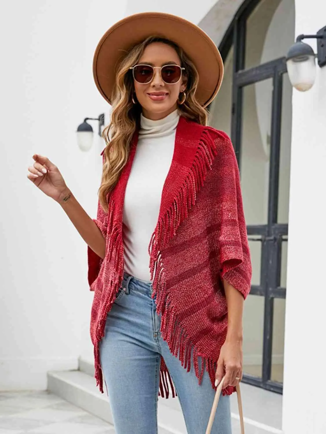 Exquisite Layer Open Front Fringe Poncho