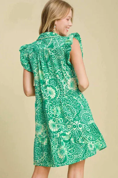 Floral Melody Ruffle Sleeve Babydoll Dress in Green