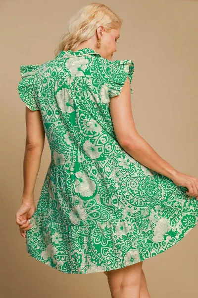 Floral Melody Ruffle Sleeve Babydoll Dress in Green