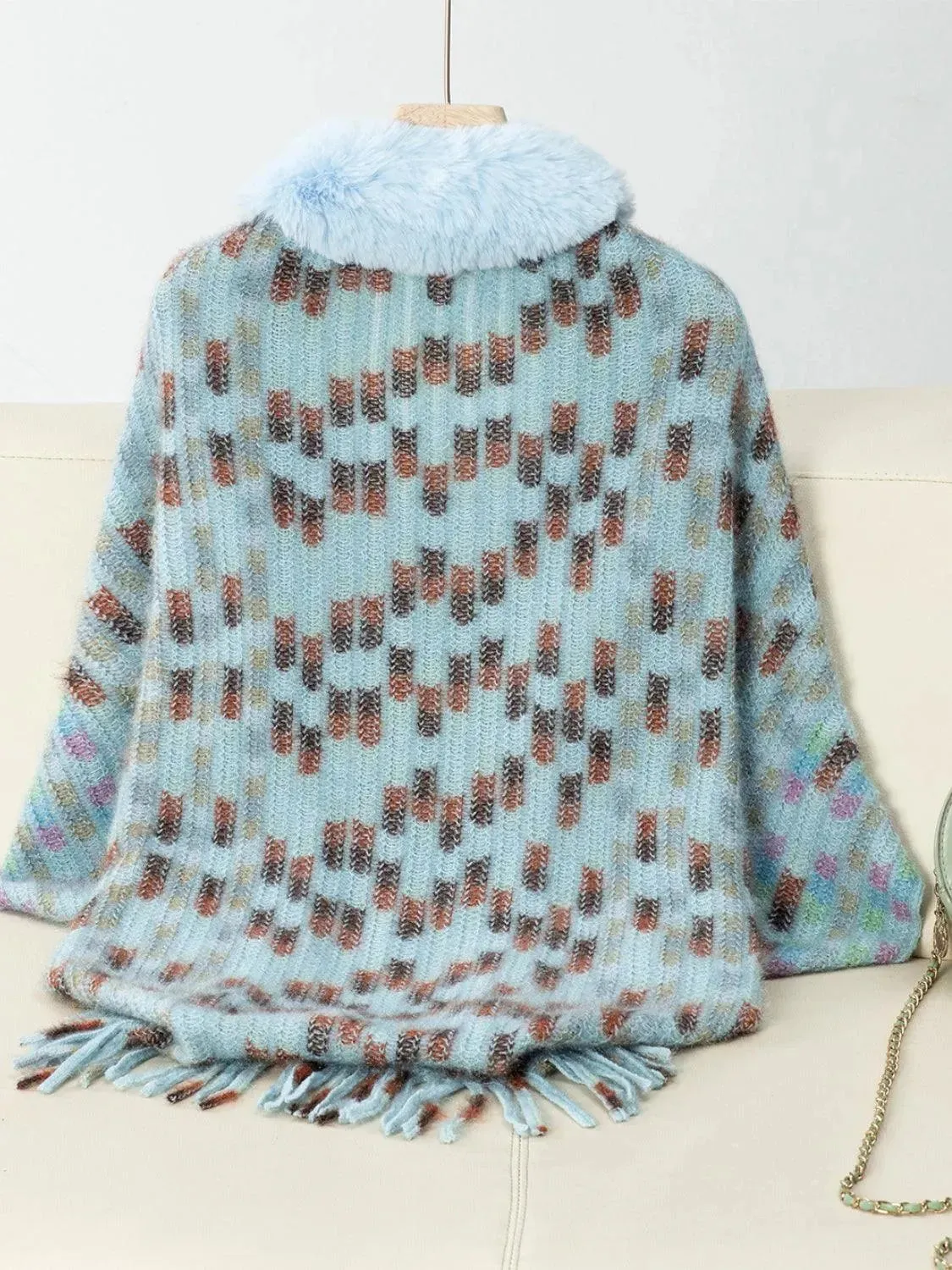 Fringed Fuzzy Open Front Cape
