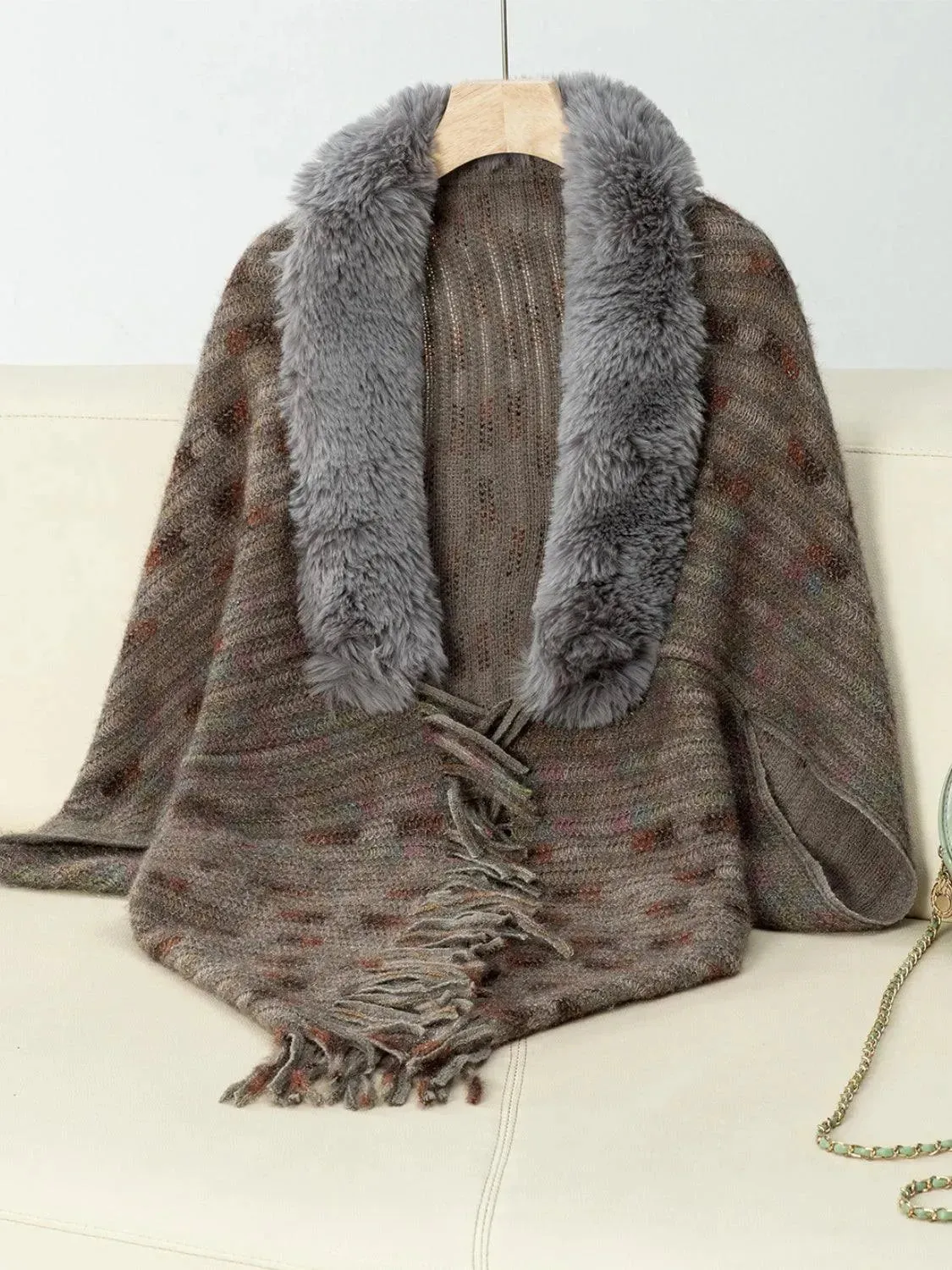 Fringed Fuzzy Open Front Cape