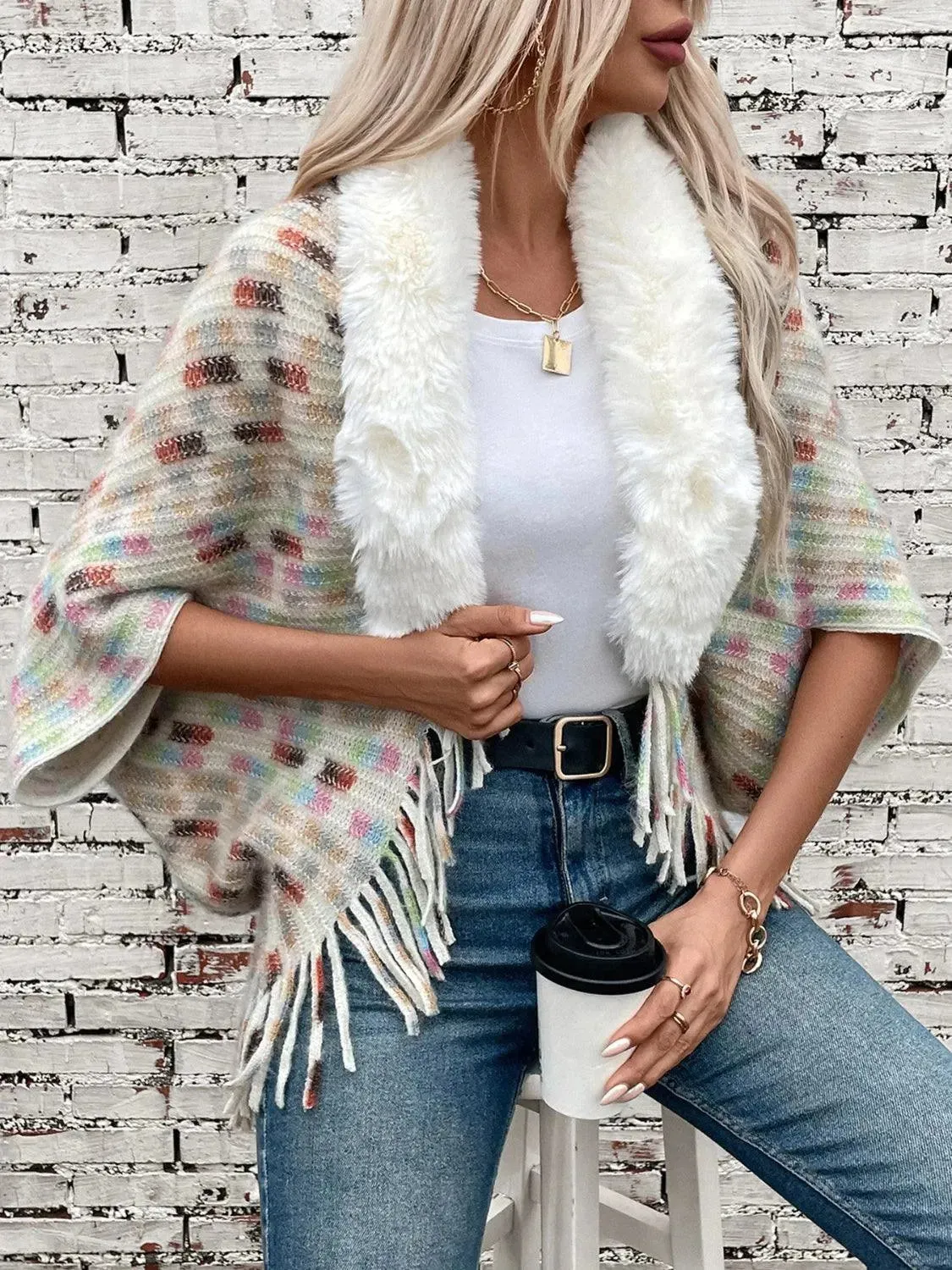 Fringed Fuzzy Open Front Cape