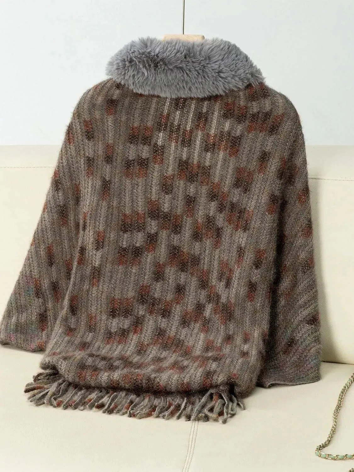 Fringed Fuzzy Open Front Cape