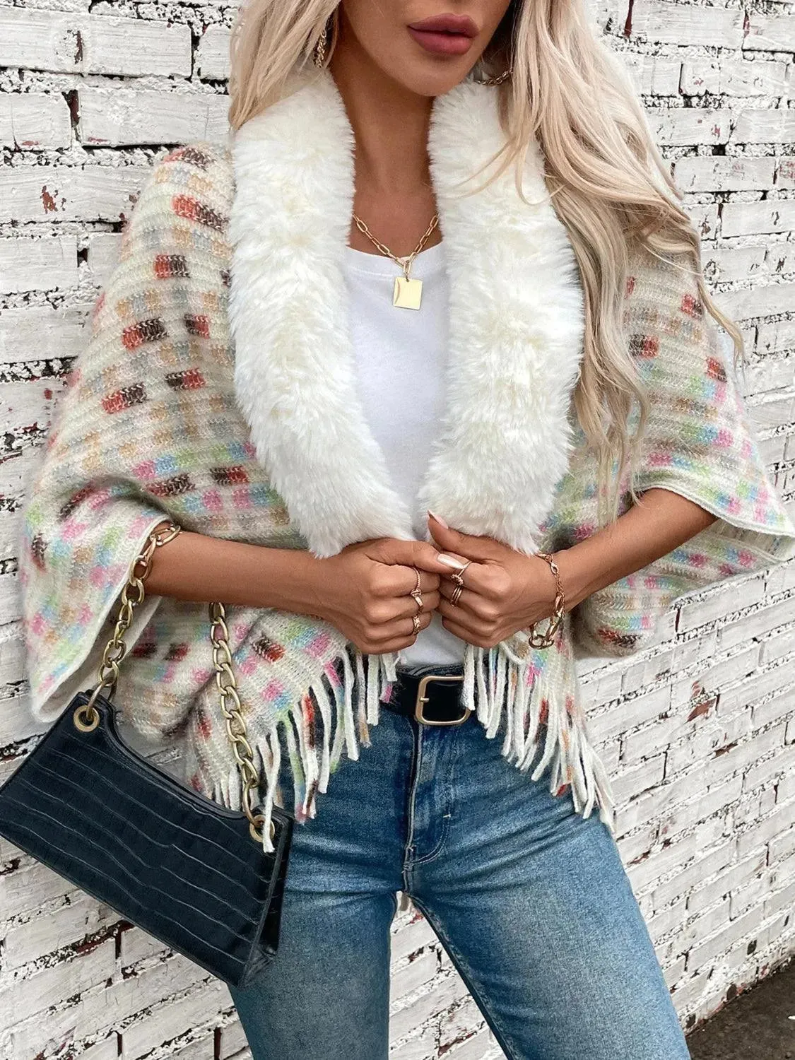 Fringed Fuzzy Open Front Cape