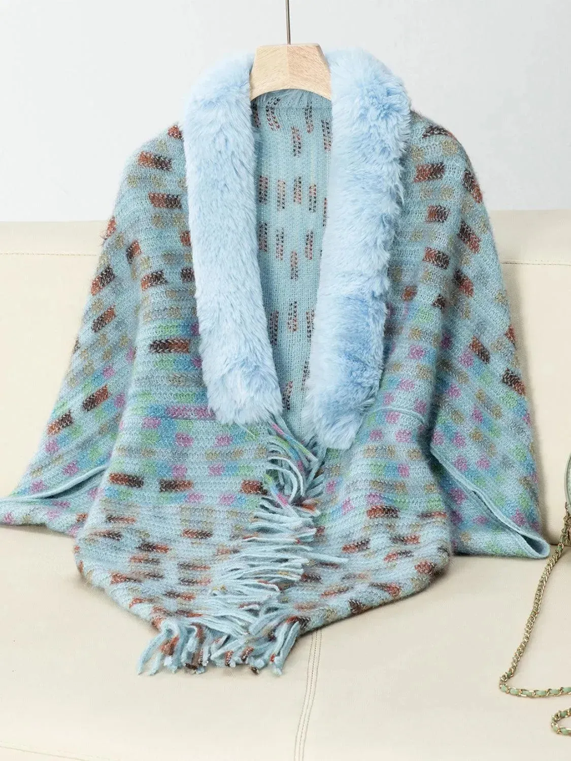 Fringed Fuzzy Open Front Cape