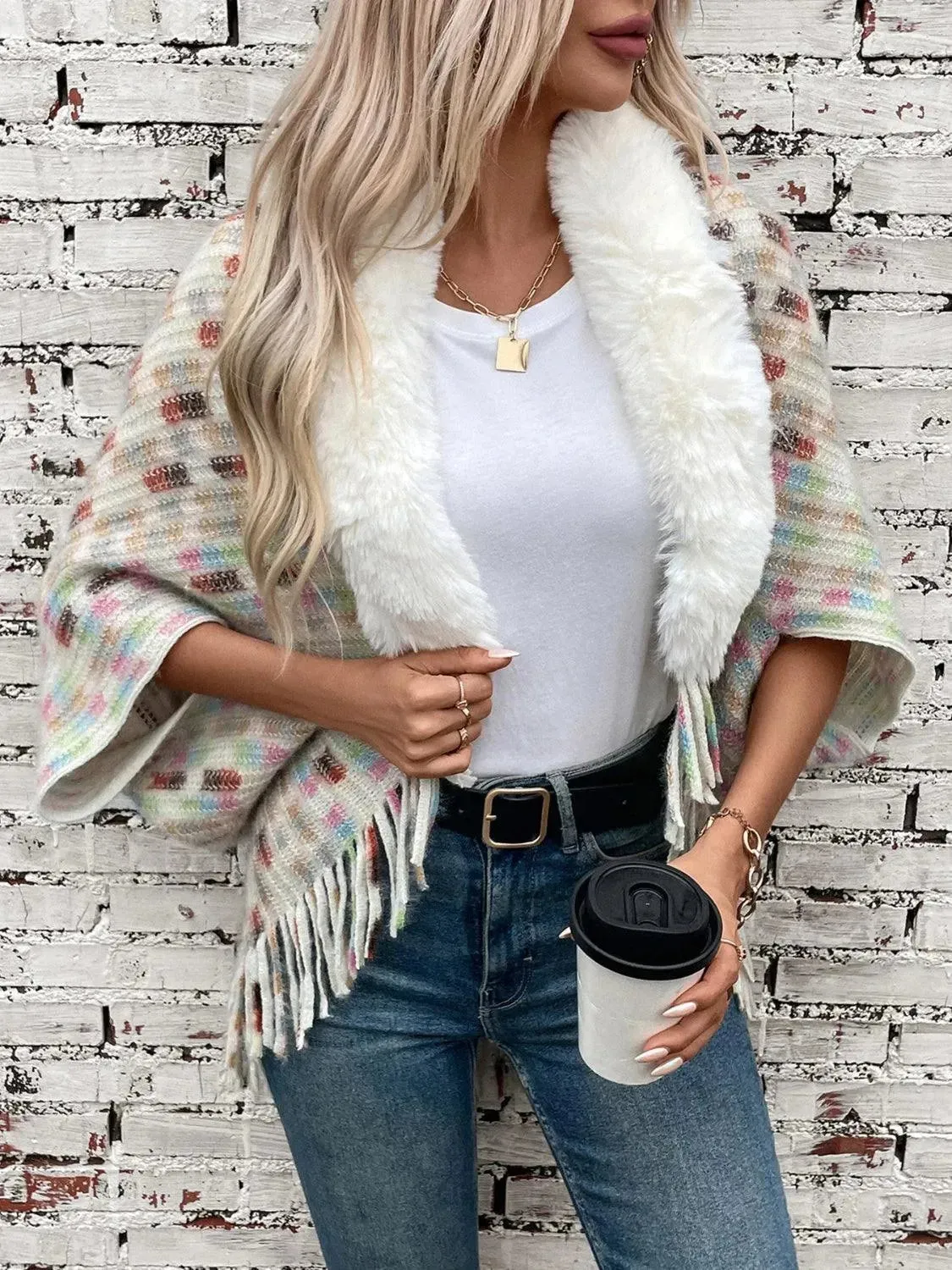 Fringed Fuzzy Open Front Cape