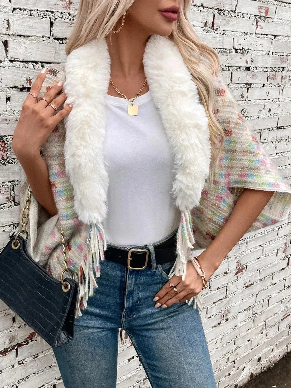 Fringed Fuzzy Open Front Cape