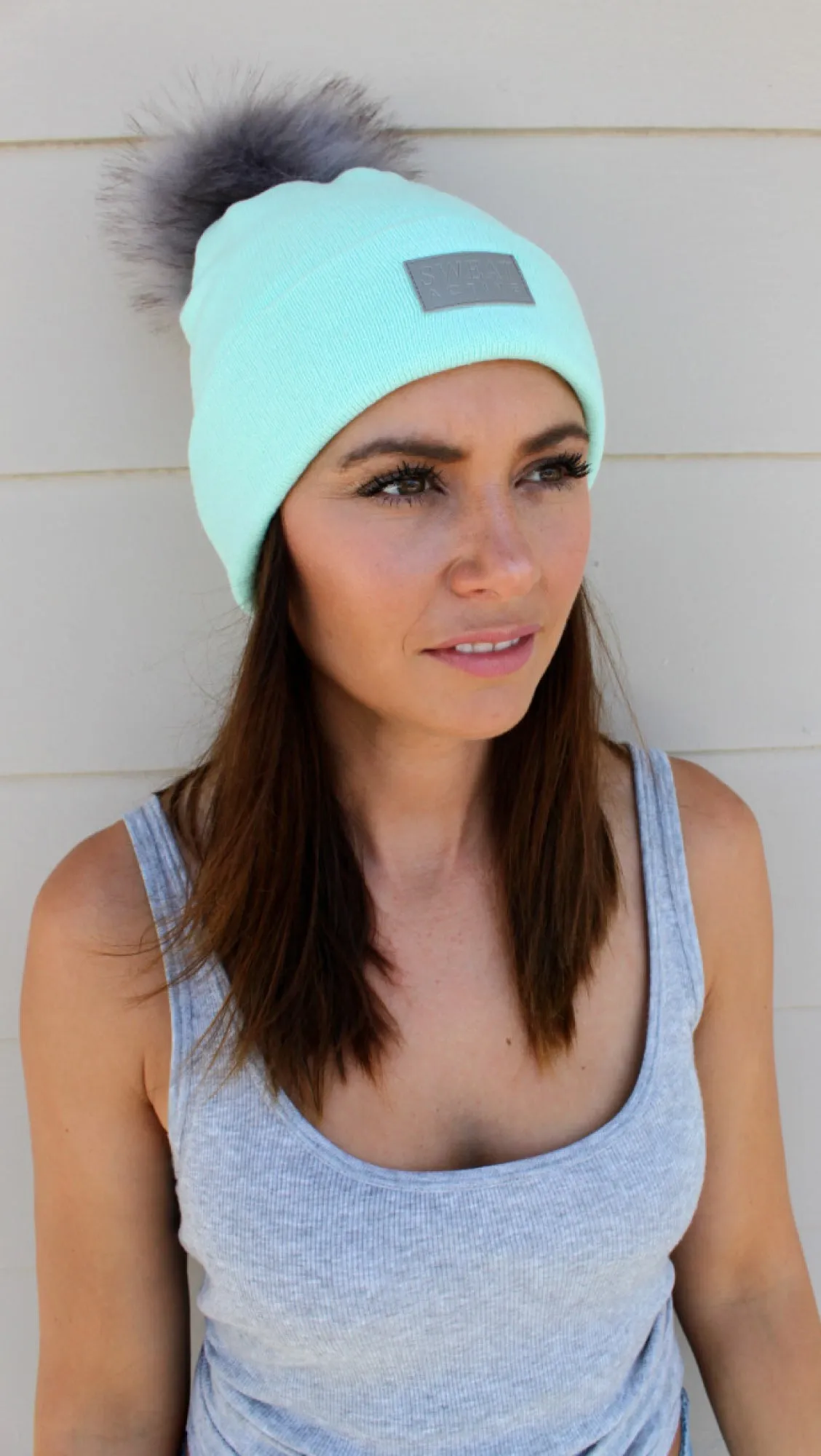 Fur Pom Beanie Hat - Foam
