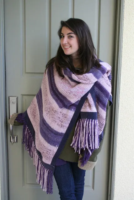 Handknit Poncho with "No-Animal"Suede Trim