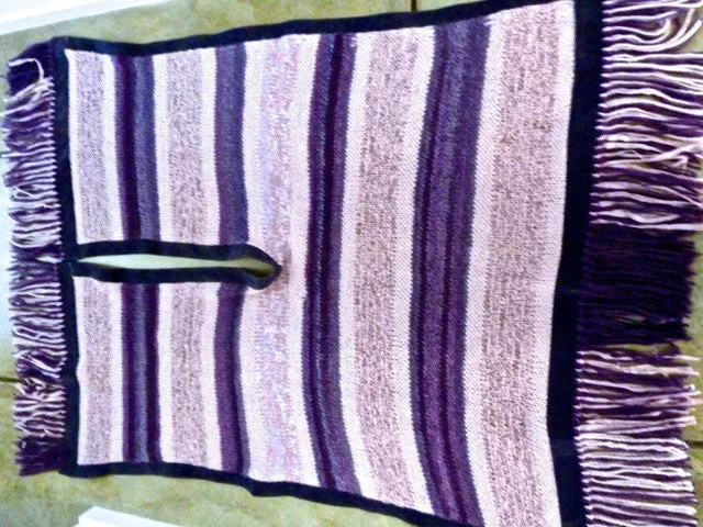 Handknit Poncho with "No-Animal"Suede Trim