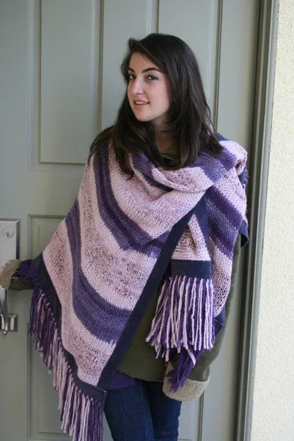 Handknit Poncho with "No-Animal"Suede Trim