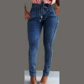 High Waist Acid Wash Jeans With Belt