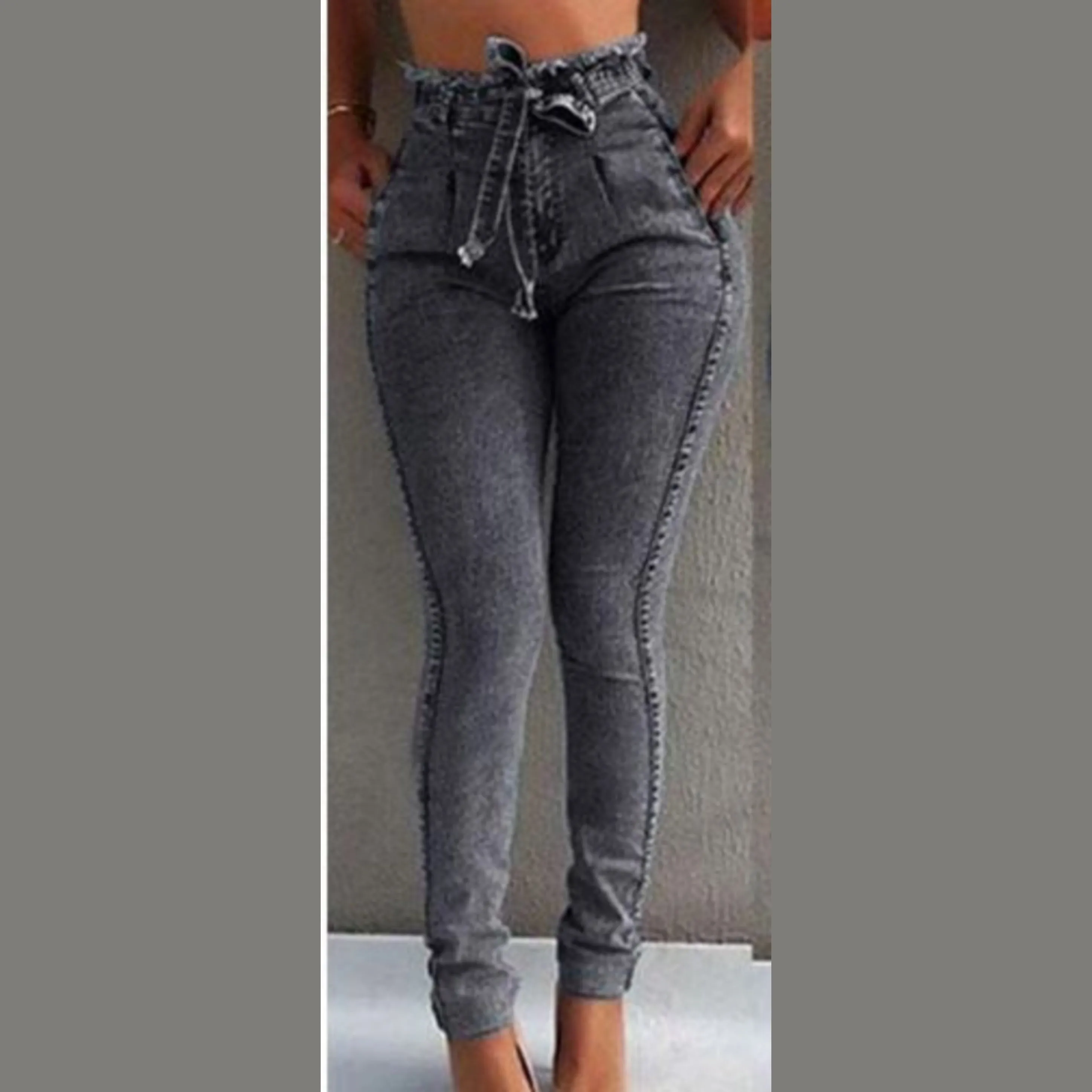 High Waist Acid Wash Jeans With Belt
