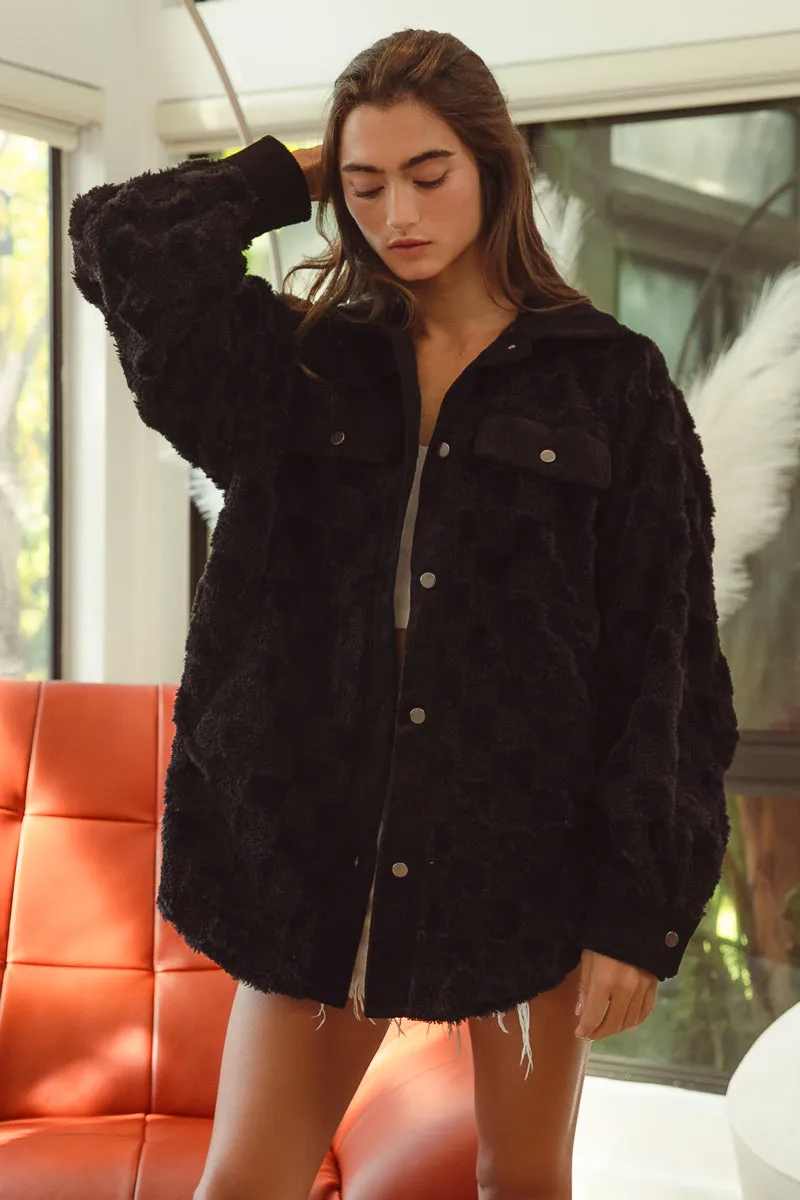 IP6109G-08_9 | CHECKER SHERPA CORDUROY OVERSIZE SHACKET