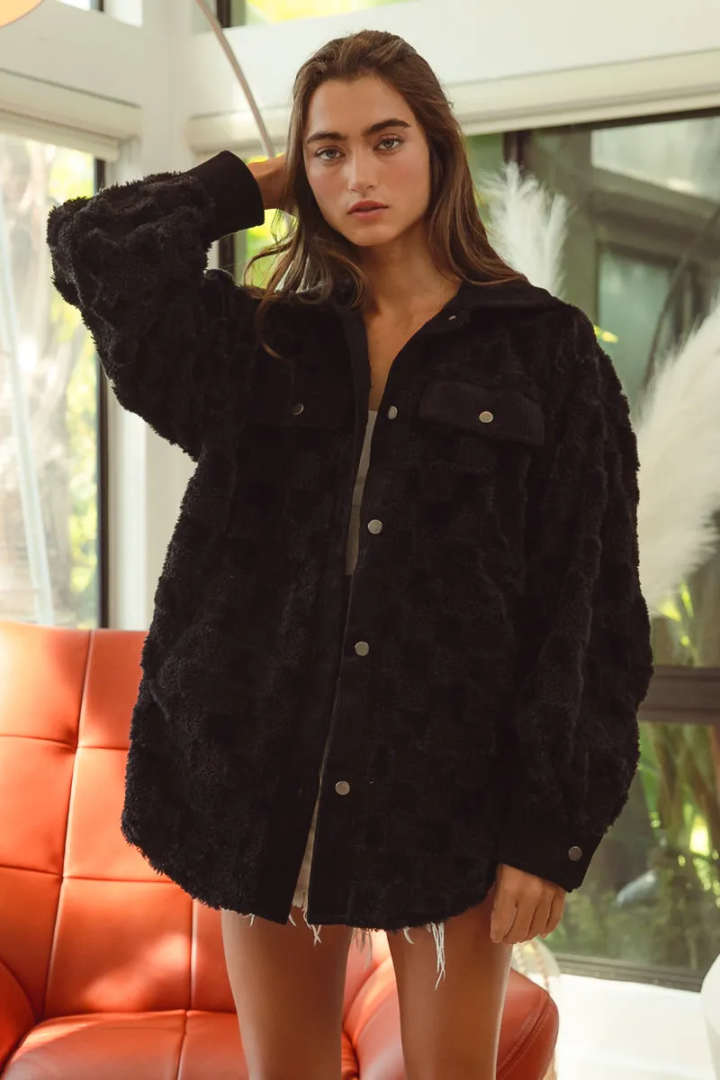 IP6109G-08_9 | CHECKER SHERPA CORDUROY OVERSIZE SHACKET