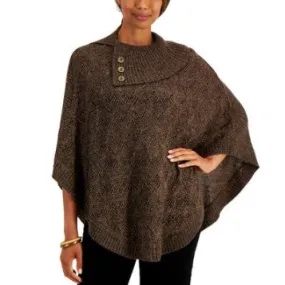 Karen Scott Women's Mock-Neck High-Low Poncho Java Brownie Marl Size S/M