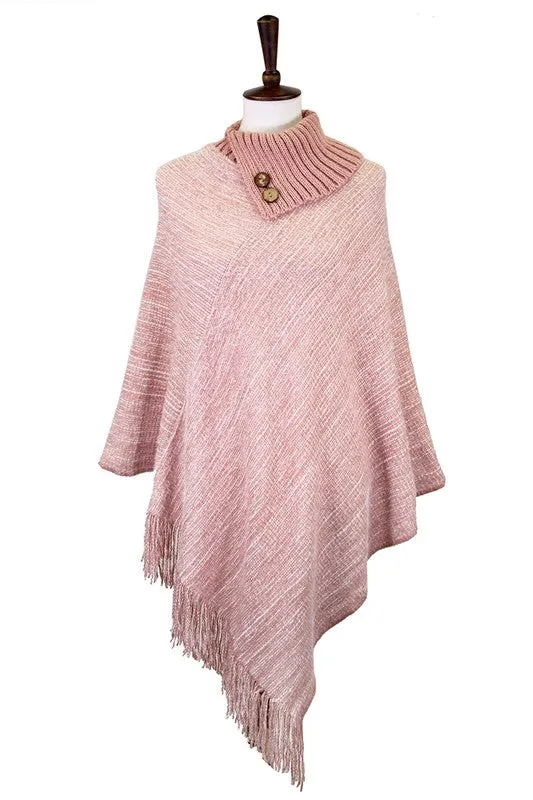 Knitted Fold Over Button Collar Poncho