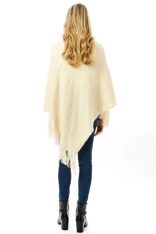 Knitted Fold Over Button Collar Poncho