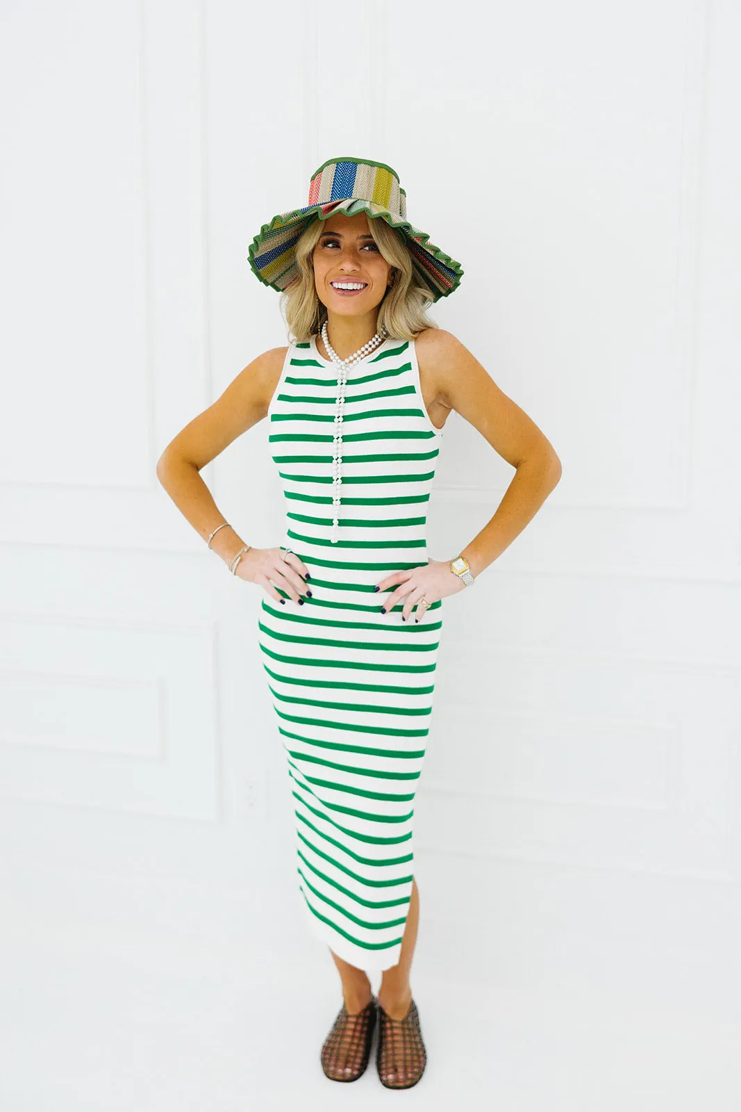 Lia Midi Dress - White/Green