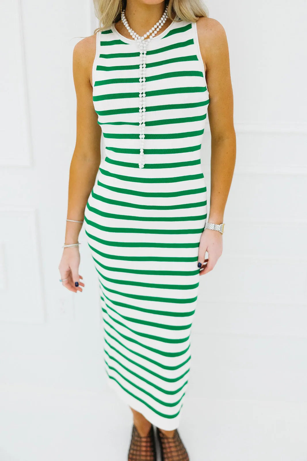 Lia Midi Dress - White/Green