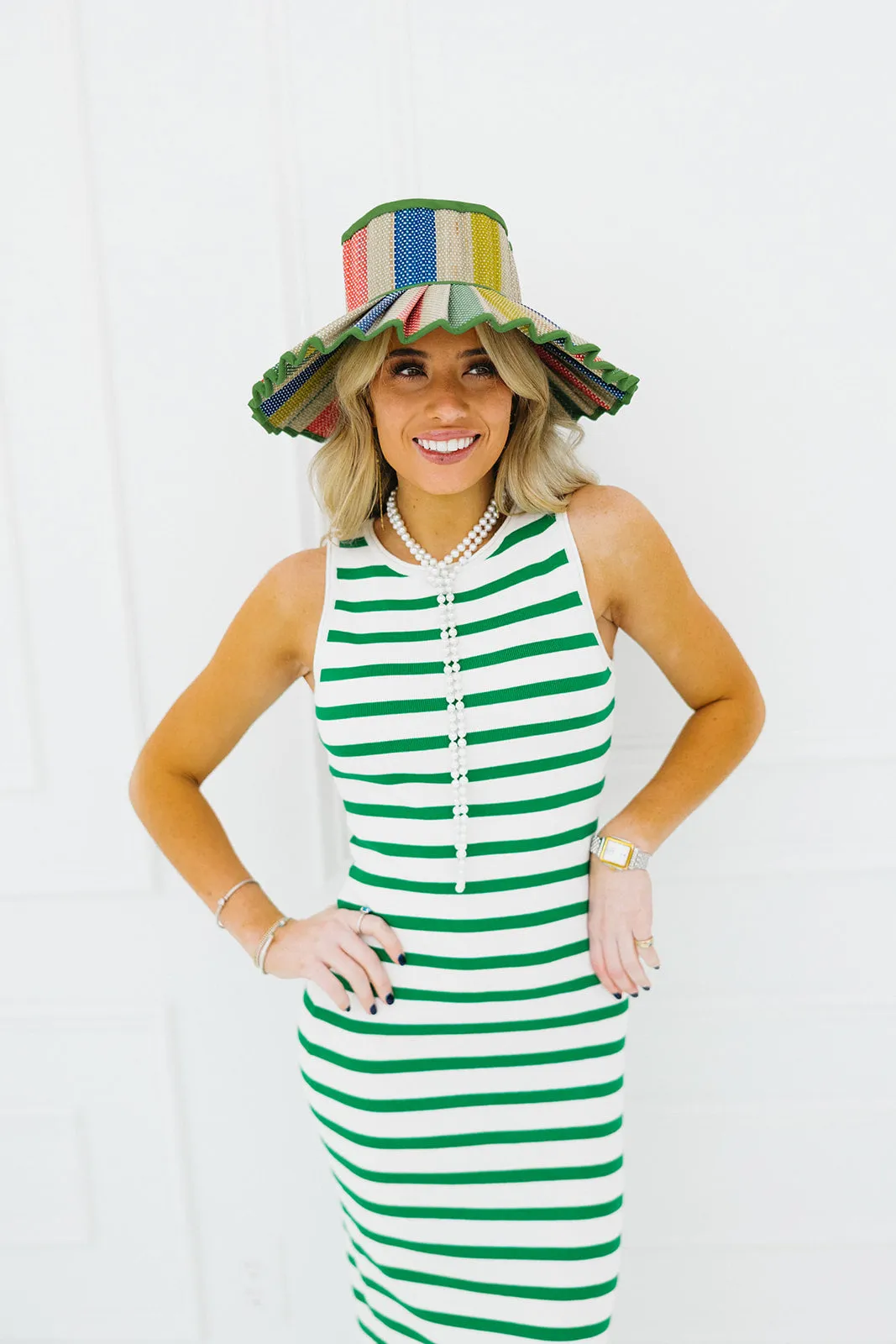 Lia Midi Dress - White/Green