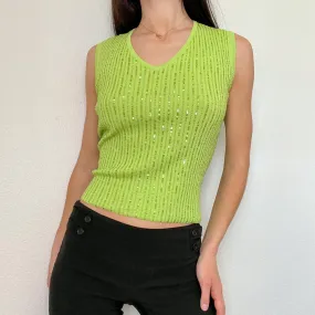 Lime Green Y2K Sequin Knit Tank