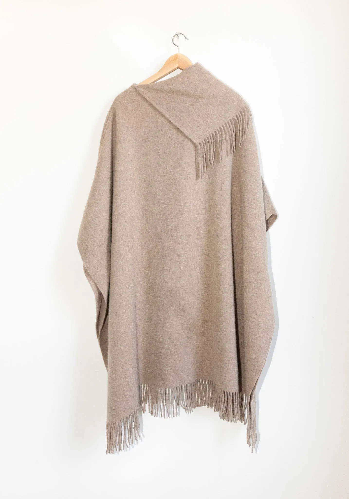 Long Turtlo Fringe Poncho in Grey/Brown Milange